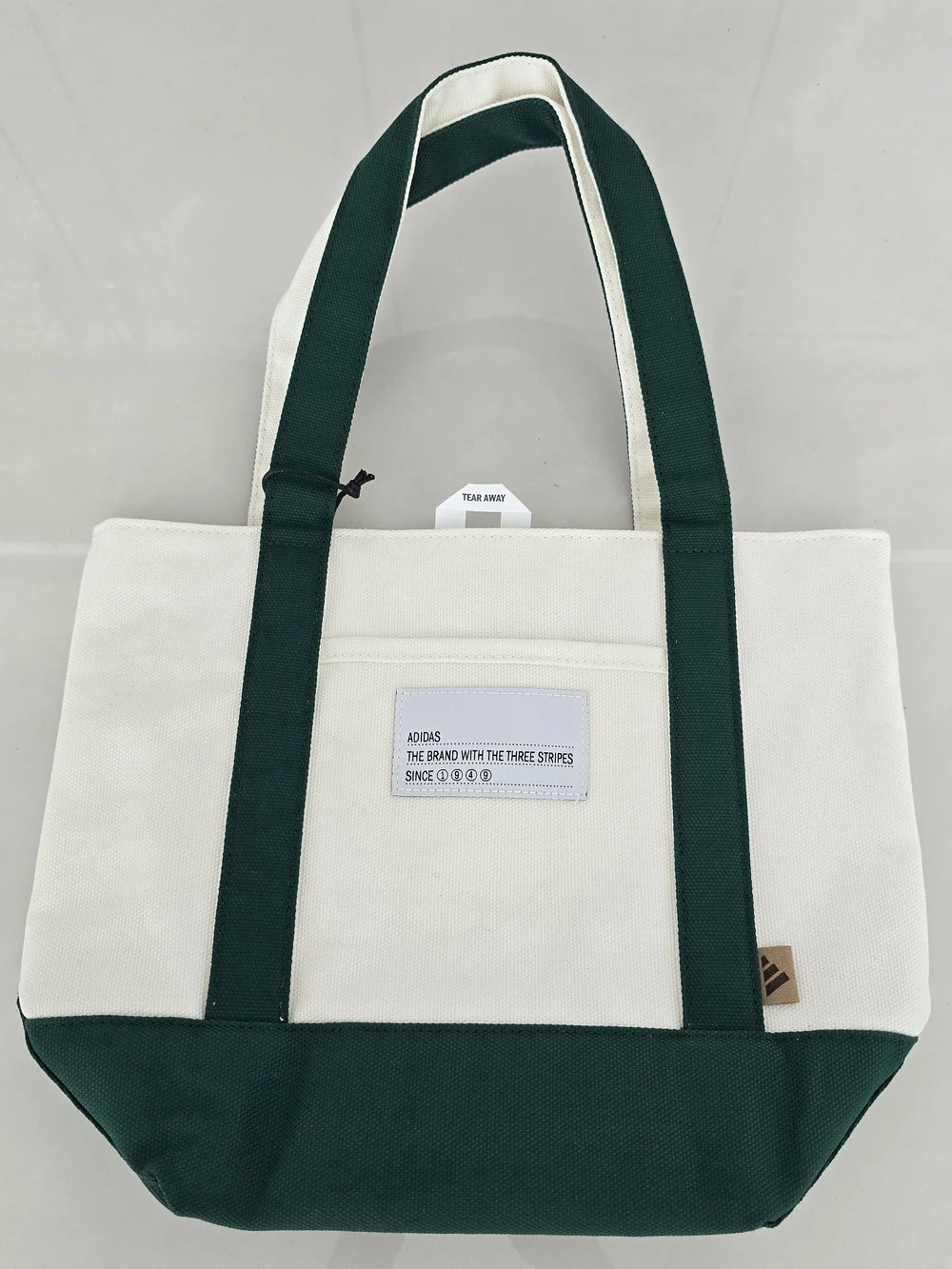 NWT adidas Two-Tone Canvas Tote in Cream and Dark Green